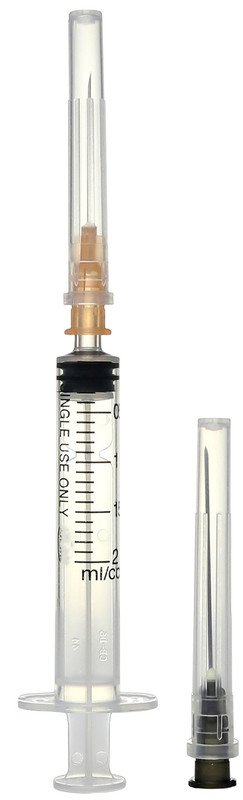 Шприц ін'єкційний «VK RELIFE» 2 мл, трьохкомпонентний з голками 0,5 мм×25 мм і 0,6 мм×32 мм, луєр сліп